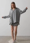 Geniş Manşet Detaylı Gömlek  Gri