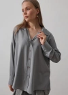 Geniş Manşet Detaylı Gömlek  Gri