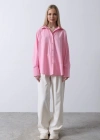 Geniş anşet Detaylı Gömlek  Şeker Pembe