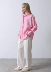 Geniş anşet Detaylı Gömlek  Şeker Pembe