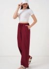 Geniş Paça Keten Pantolon 6735  Bordo