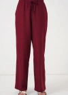 Geniş Paça Keten Pantolon 6735  Bordo