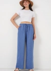 Geniş Paça Keten Pantolon 6735  İndigo