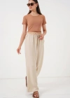 Geniş Paça Keten Pantolon 6735  Krem