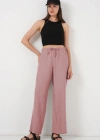 Geniş Paça Keten Pantolon 6735  Pudra