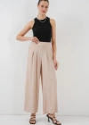 Geniş Paça Pileli Pantolon 6718  Krem