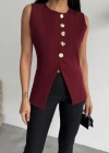 GOLD DÜĞE DETAYLI YELEK  Bordo