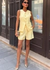 Gold Düğme Detaylı Yelek Şort Cotton Takım 10208