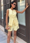 Gold Düğme Detaylı Yelek Şort Cotton Takım 10208