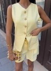 Gold Düğme Detaylı Yelek Şort Cotton Takım 10208