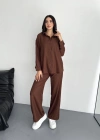 Gömlek Pantolon Ikili Takım  Kahverengi