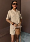Gömlek Şort Etek Viscon Keten Takım 10162