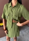Gömlek Şort Etek Viscon Keten Takım 10162