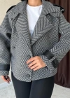 Gri Çizgili Deri Garnili Ceket