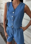 Gümüş Düğmeli Yelek Ve Şort Tensel Takım 10174