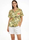 Gün Batımı Tropikal Desenli Kısa Kol Gömlek Şort Takım Yazlık Rahat Kalıp  Desenli
