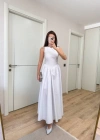 ifir Kol Beli Oturtmalı Kolsuz Uzun Elbise  Beyaz