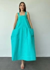 Mint Askılı Cepli Elbise