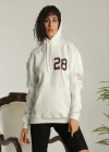 ırt Baskılı Oversize Üç İplik Kapüşonlu weatshirt  Beyaz