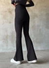 İspanyol Paça Yüksek Bel Tayt  Siyah