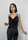 Siyah Askılı Degaje Bluz