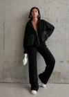 Siyah Cepli Triko Ceket Ve Pantolon Takım