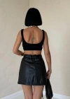 Siyah Kemerli Mini Deri Etek