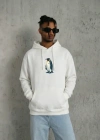 iyah Oversize Hoodie  ırt Baskılı urvivor Penguin Temalı, Felsefi Yazılı Kapüşonlu weatshirt  Beyaz