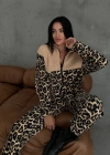 Kadın 3 Iplik Kumaş eopar Desenli Ikili Takım
