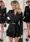 Kadın anşet Yaka Detay Göbek Bağcıklı Ceket Ve Volanlı Etek Takım