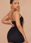 Kadın Asimetrik Askılı Mini Kaşkorse Bodycon Tulum