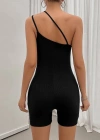 Kadın Asimetrik Askılı Mini Kaşkorse Bodycon Tulum