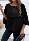 Kadın Asimetrik Pelerin Kollu Yuvarlak Yaka Salaş Sandy Bluz