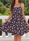 Kadın Askılı çiçek Desenli Süprem Mini Elbise