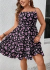 Kadın Askılı çiçek Desenli Süprem Mini Elbise