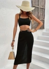Kadın Askılı Crop Bel Detaylı Derin Yırtmaçlı Etek Triko Ikili Takım