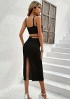 Kadın Askılı Crop Ve Bel Detaylı Derin Yırtmaçlı Etek Ikili Takım