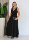 Kadın Askılı Derin V Yakalı Yırtmaçlı Uzun Elbise