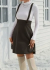 Kadın Askılı Düğmeli Mini Süet Elbise