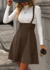 Kadın Askılı Düğmeli Mini Süet Elbise