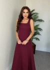 Kadın Askılı Kare Yakalı Kemersiz A şeklinde Gelen Uzun Ithal Krep Elbise