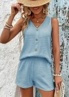Kadın Askılı Kolsuz V Yakalı önden Düğmeli Bürümcük Bluz Ve Short Ikili Takım