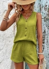 Kadın Askılı Kolsuz V Yakalı önden Düğmeli Bürümcük Bluz Ve Short Ikili Takım