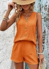 Kadın Askılı Kolsuz V Yakalı önden Düğmeli Bürümcük Bluz Ve Short Ikili Takım
