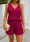 Kadın Askılı Kolsuz V Yakalı önden Düğmeli Bürümcük Bluz Ve Short Ikili Takım