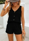Kadın Askılı Kolsuz V Yakalı önden Düğmeli Bürümcük Bluz Ve Short Ikili Takım