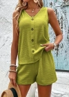 Kadın Askılı Kolsuz V Yakalı önden Düğmeli Bürümcük Bluz Ve Short Ikili Takım
