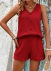 Kadın Askılı Kolsuz V Yakalı önden Düğmeli Bürümcük Bluz Ve Short Ikili Takım