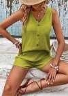 Kadın Askılı Kolsuz V Yakalı önden Düğmeli Bürümcük Bluz Ve Short Ikili Takım