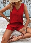 Kadın Askılı Kolsuz V Yakalı önden Düğmeli Bürümcük Bluz Ve Short Ikili Takım